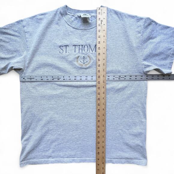 Vintage Embroidered St Thomas Micro Stripe Anchor Beach T Shirt Single Stitch XL - Picture 9 of 9
